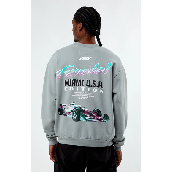 NWT Formula 1 x PacSun Miami Grand Prix Crew Neck Fleece Sweatshirt Gray Mens XL - Picture 2 of 6